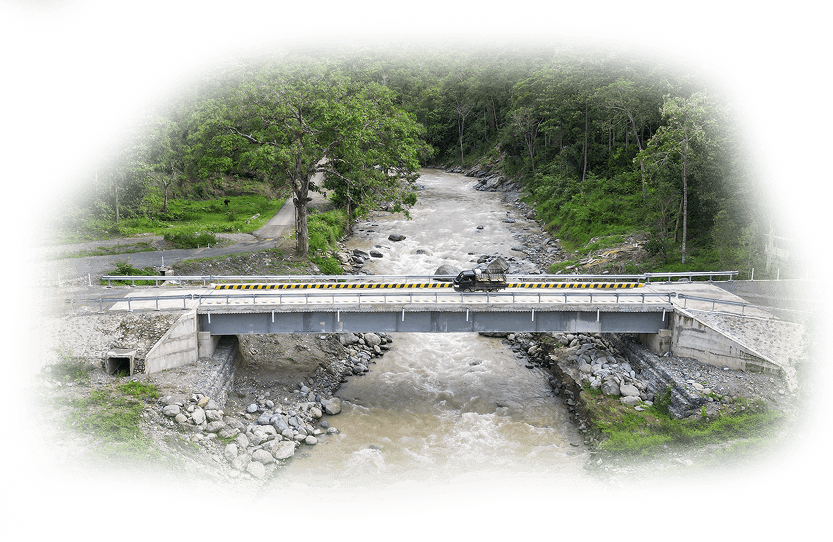 Gambar pembangunan jembatan dan jalan di tepi sungai